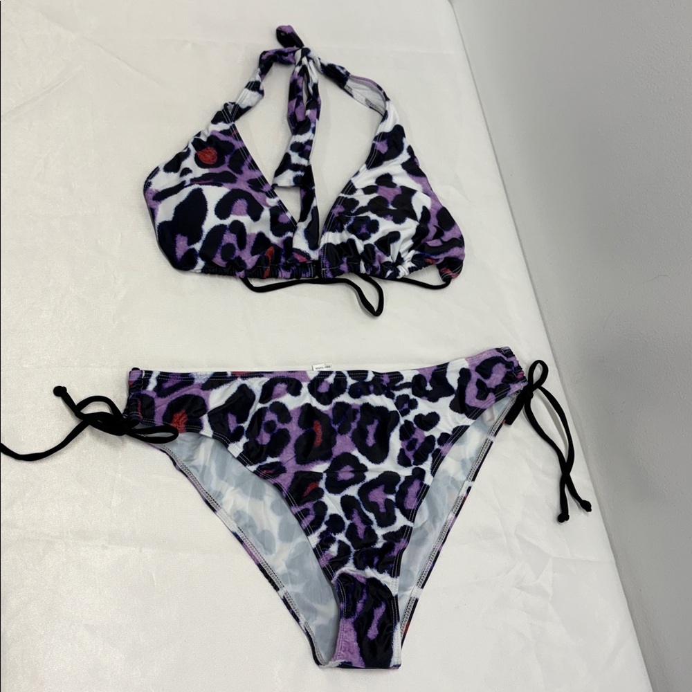 NEW Leopard Print Halter Bikini Set 2-piece swimsuit size XX-Large (2XL)tie side - Picture 7 of 10